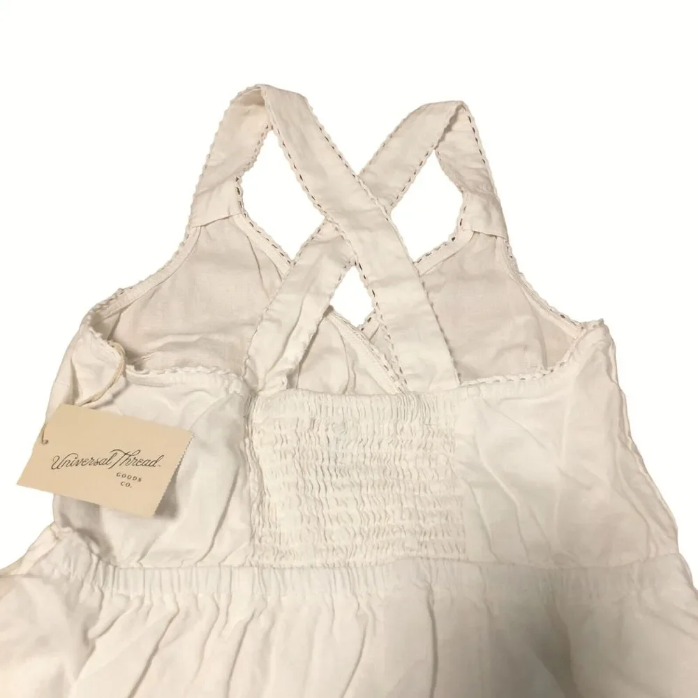 NEW Universal Thread Linen Rayon Cross Back Maxi Dress Summer Smocked White Sz S